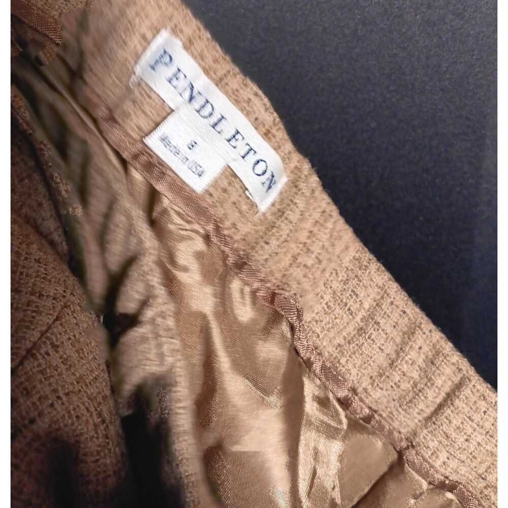 Pendleton Tan Wool Silk Suit Set Jacket 10 Pants 8 Leather Trim Classic Career - Picture 4 of 12
